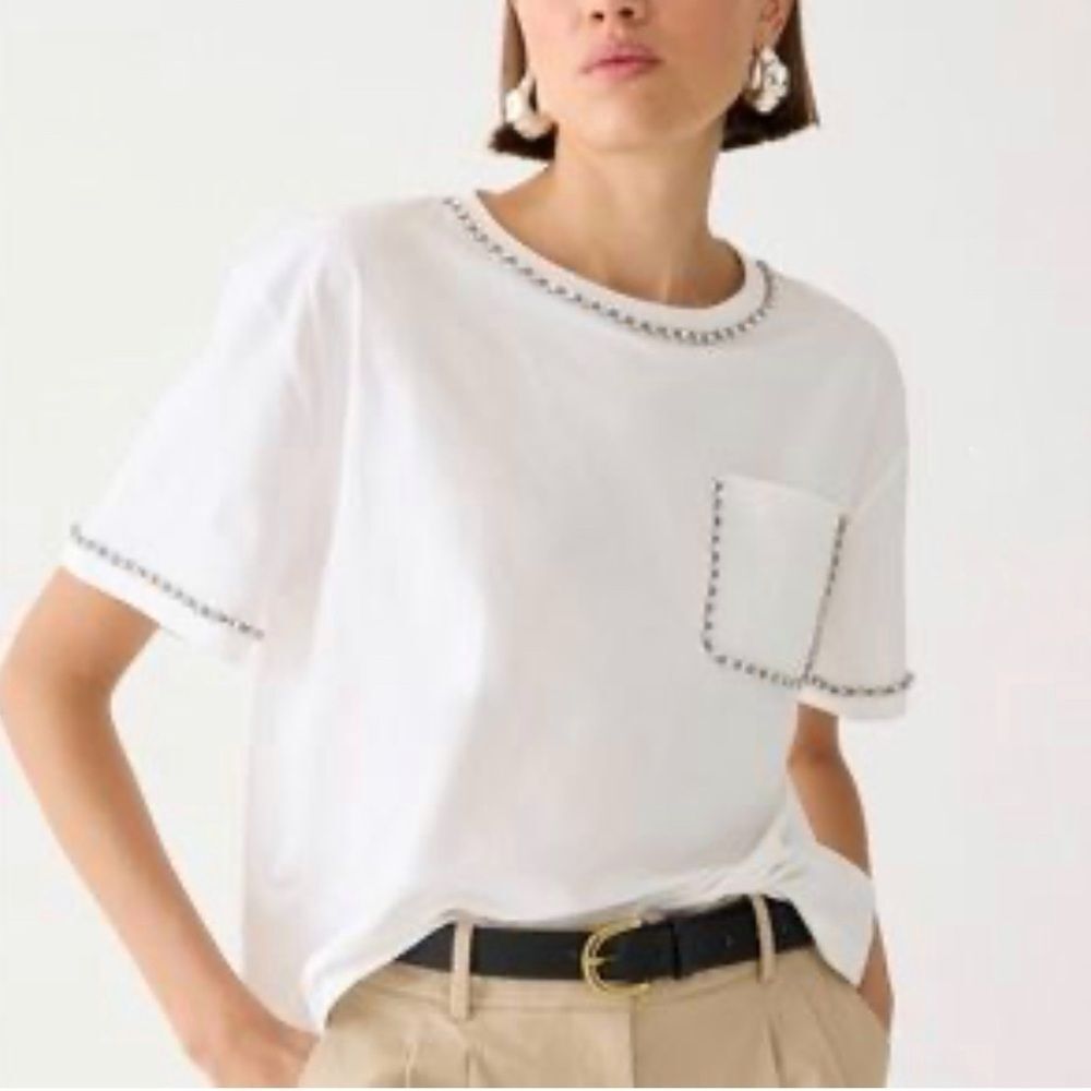 J. Crew White Short Sleeve Pocket Tee with Contrast Stitching
